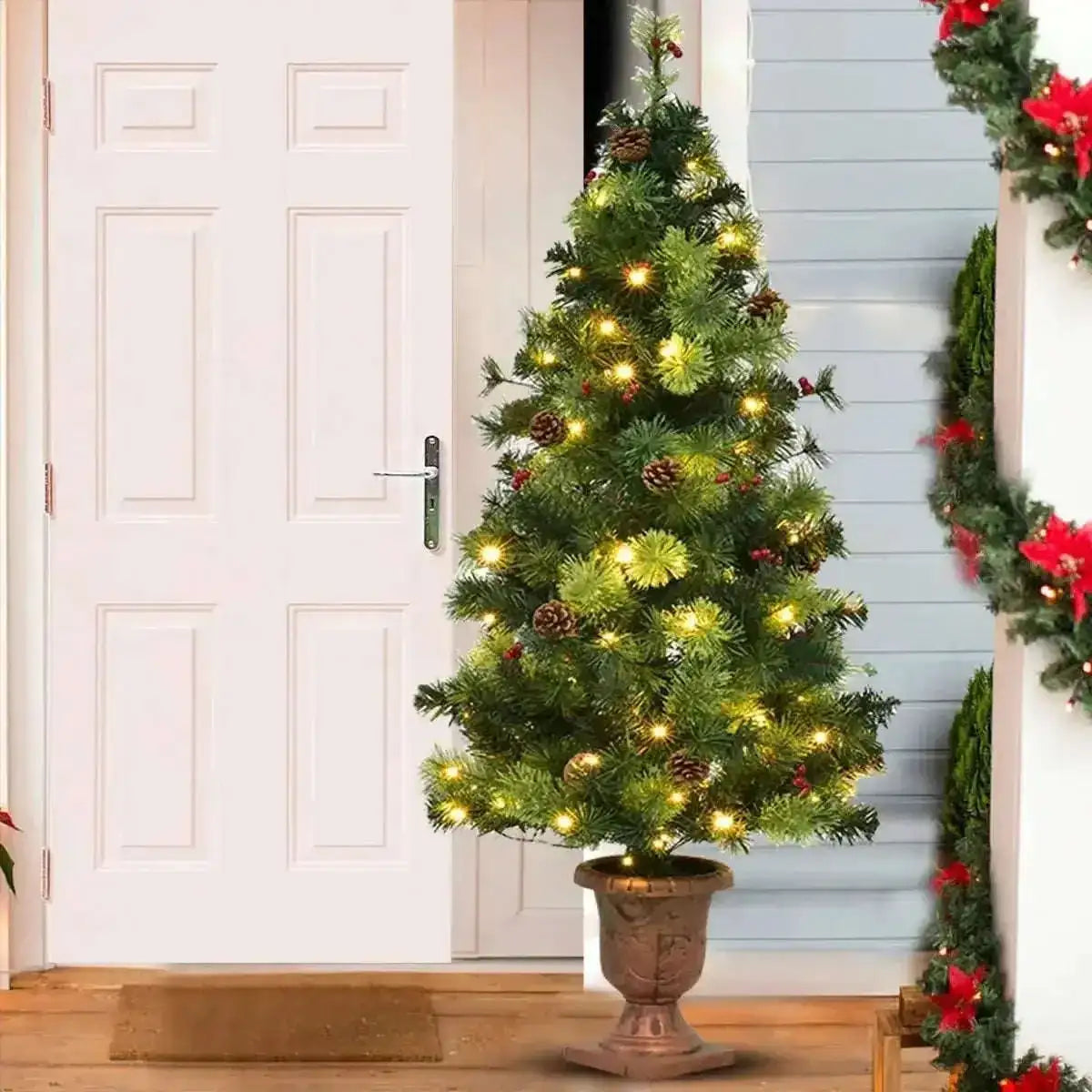LED Christmas Tree with Red Berries Pine Cones Cartsfy Inc.