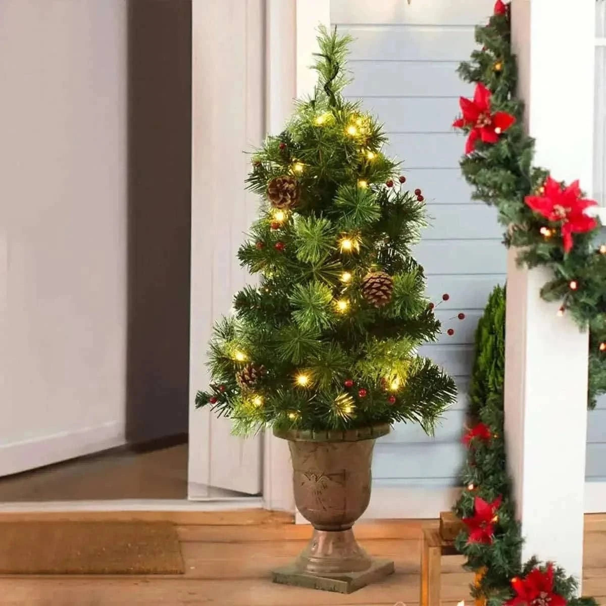 LED Christmas Tree with Red Berries Pine Cones Cartsfy Inc.