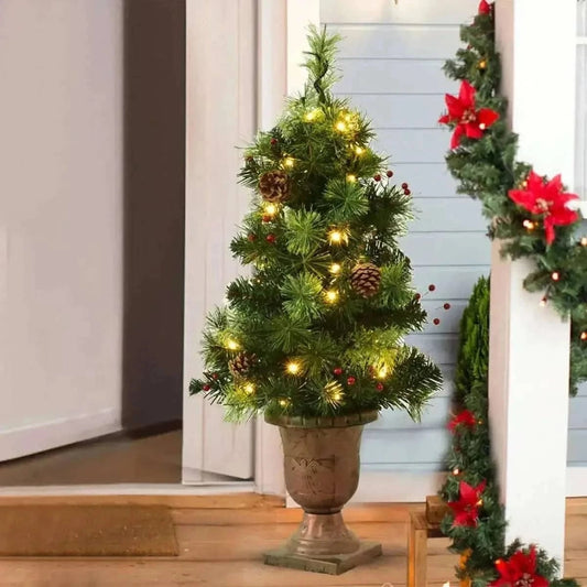 LED Christmas Tree with Red Berries Pine Cones Cartsfy Inc.
