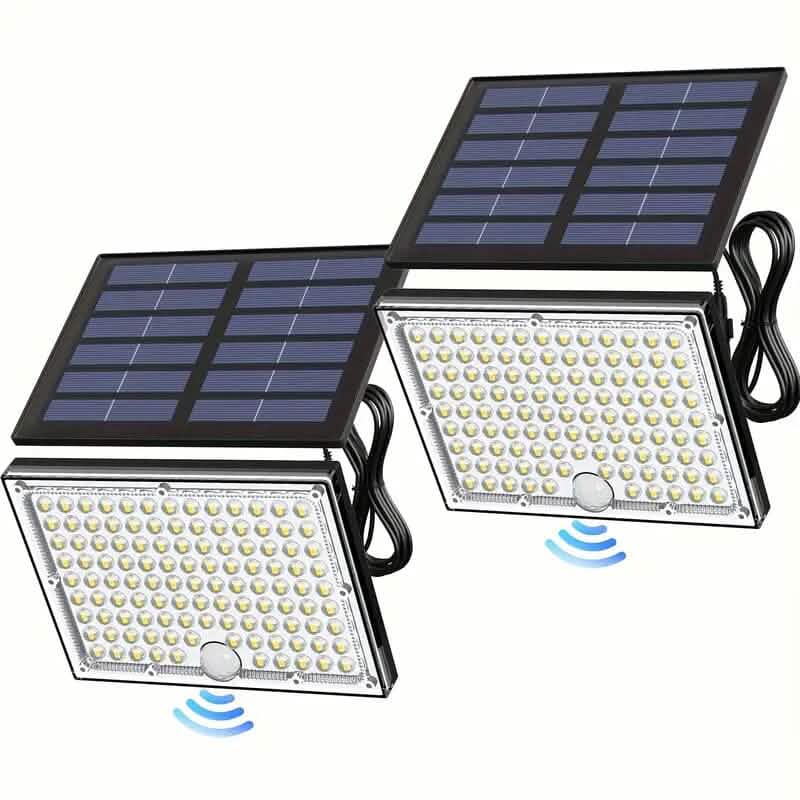 Solar LED motion floodlight set with two LED light heads and two solar panels