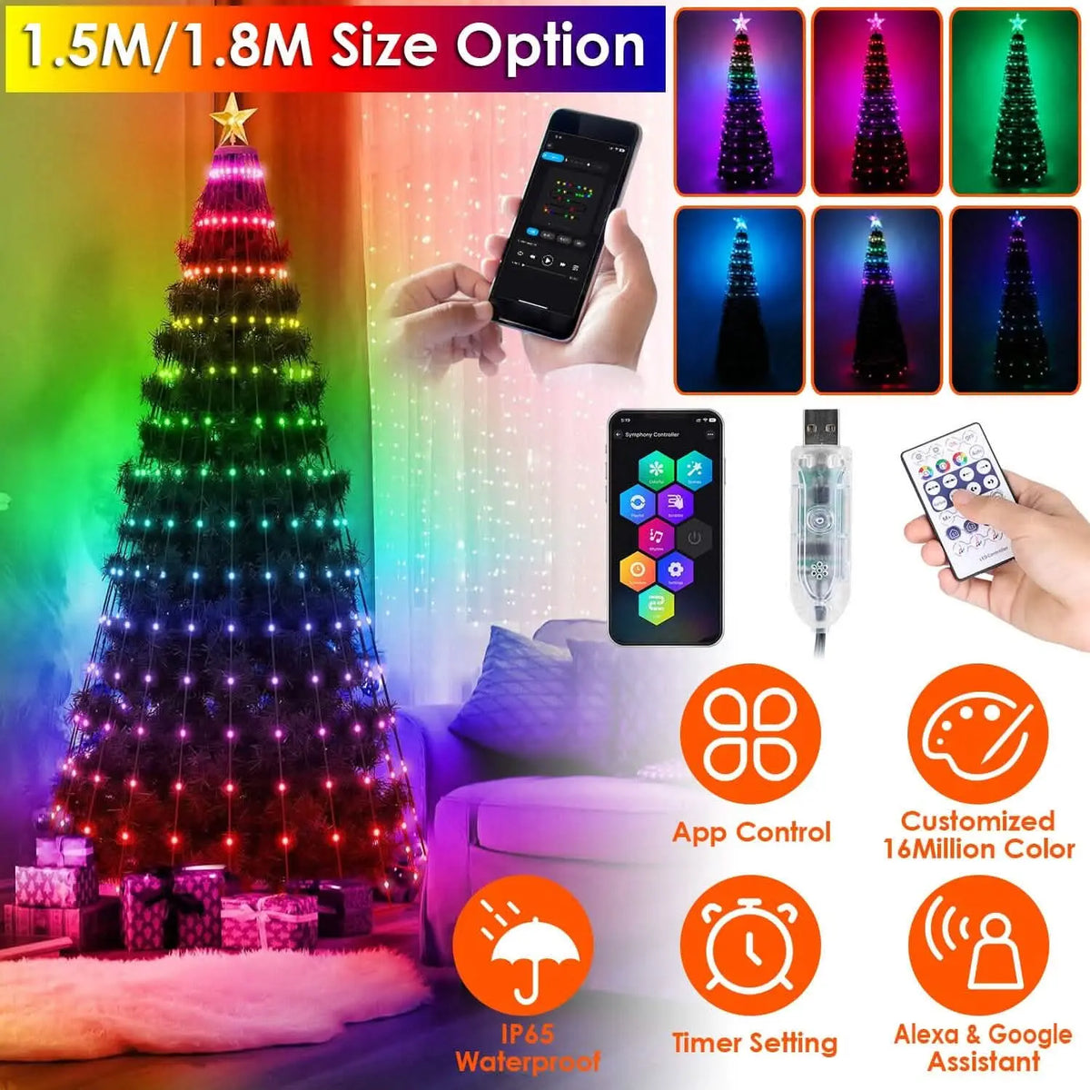 LED Lights Collapsible Christmas Tree Light with Remote App Control