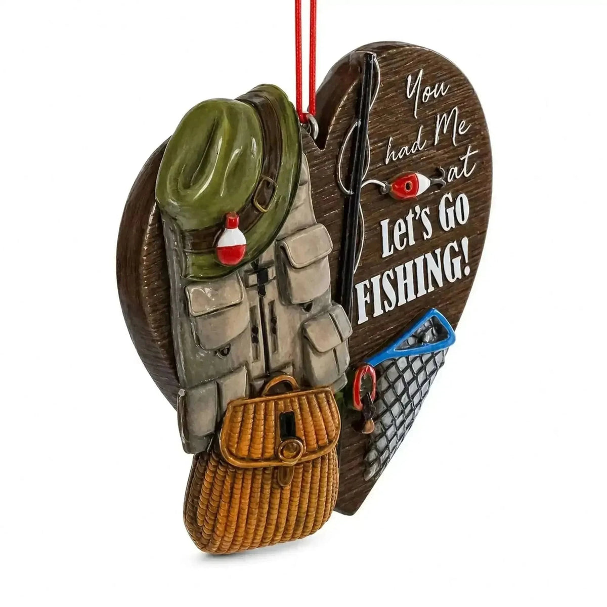 Let’s Go Fishing Heart Shape Fisherman Gear Resin Christmas Ornament Cartsfy Inc.