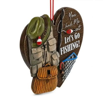 Let’s Go Fishing Heart Shape Fisherman Gear Resin Christmas Ornament Cartsfy Inc.