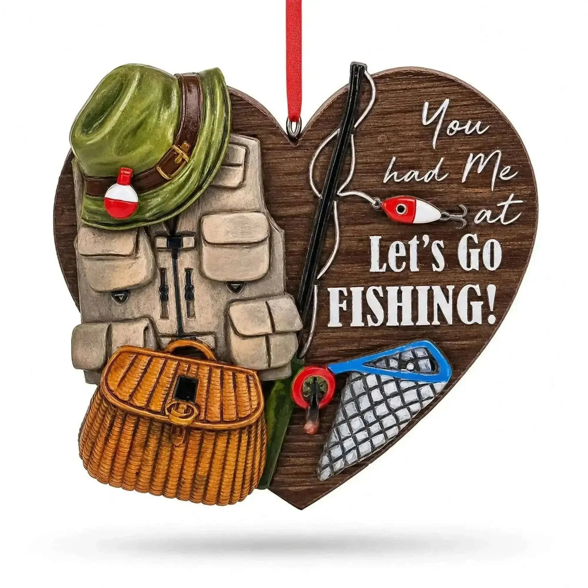 Let’s Go Fishing Heart Shape Fisherman Gear Resin Christmas Ornament Cartsfy Inc.