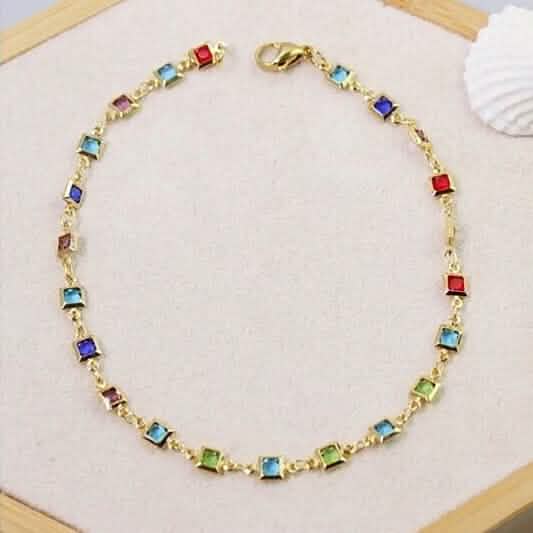 Light Multi Color Crystal Square Ankle Bracelet Cartsfy Inc.