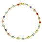 Multi-color crystal square ankle bracelet with gold-tone chain and square gems