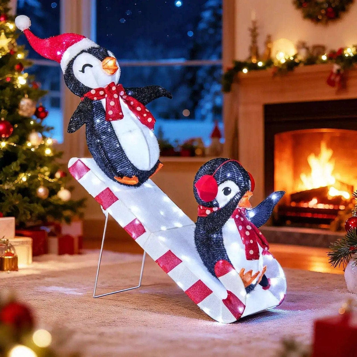 Lighted Christmas Decoration Penguins 3D Pre-Lit Penguins Slide with 170 LED Lights Cartsfy Inc.