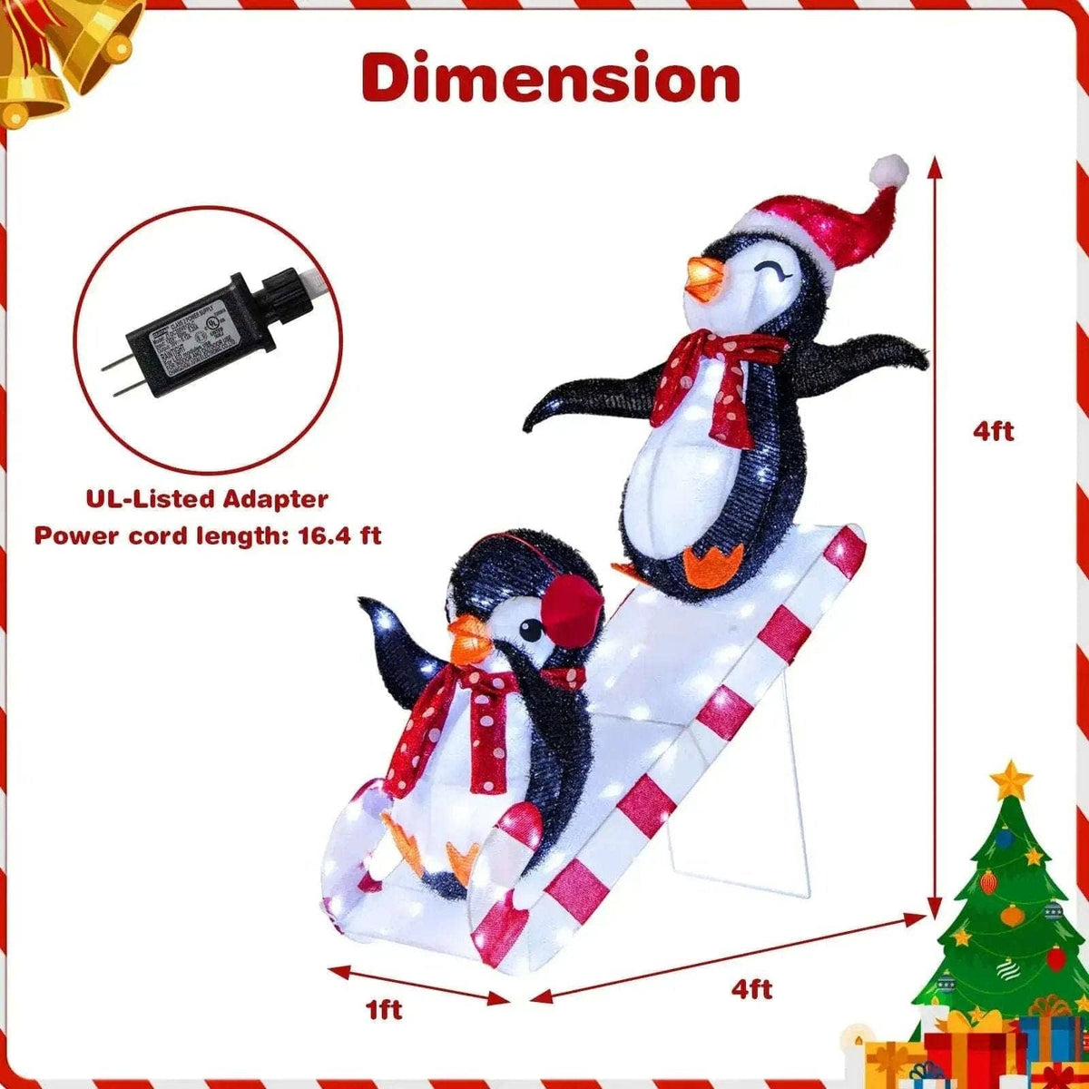 Lighted Christmas Decoration Penguins 3D Pre-Lit Penguins Slide with 170 LED Lights Cartsfy Inc.