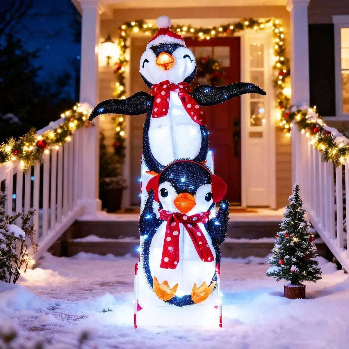Lighted Christmas Decoration Penguins 3D Pre-Lit Penguins Slide with 170 LED Lights Cartsfy Inc.