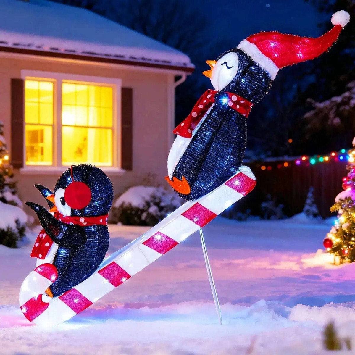 Lighted Christmas Decoration Penguins 3D Pre-Lit Penguins Slide with 170 LED Lights Cartsfy Inc.