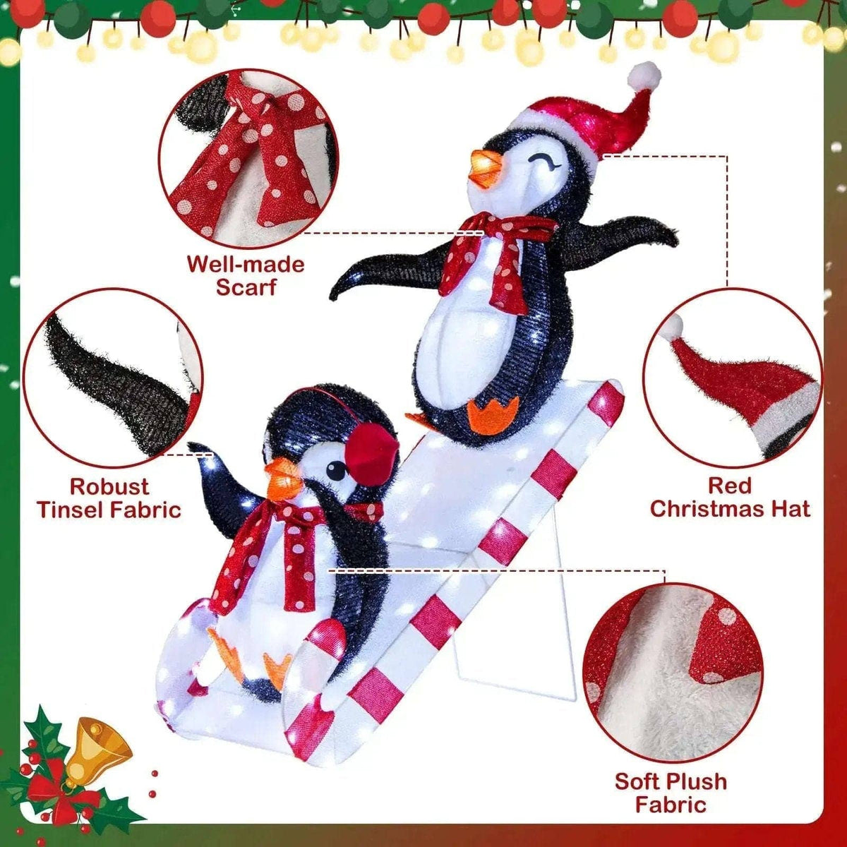Lighted Christmas Decoration Penguins 3D Pre-Lit Penguins Slide with 170 LED Lights Cartsfy Inc.