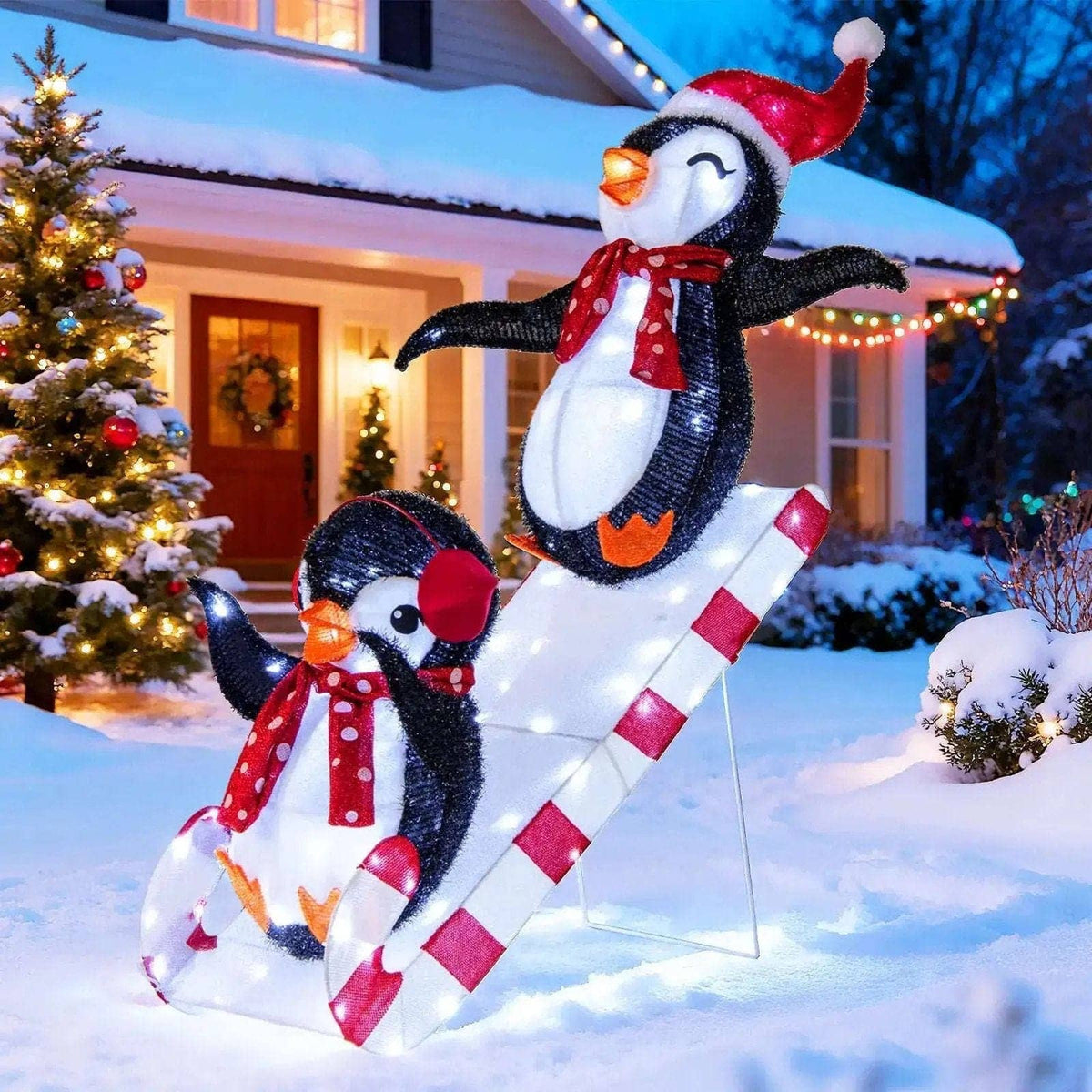 Lighted Christmas Decoration Penguins 3D Pre-Lit Penguins Slide with 170 LED Lights Cartsfy Inc.