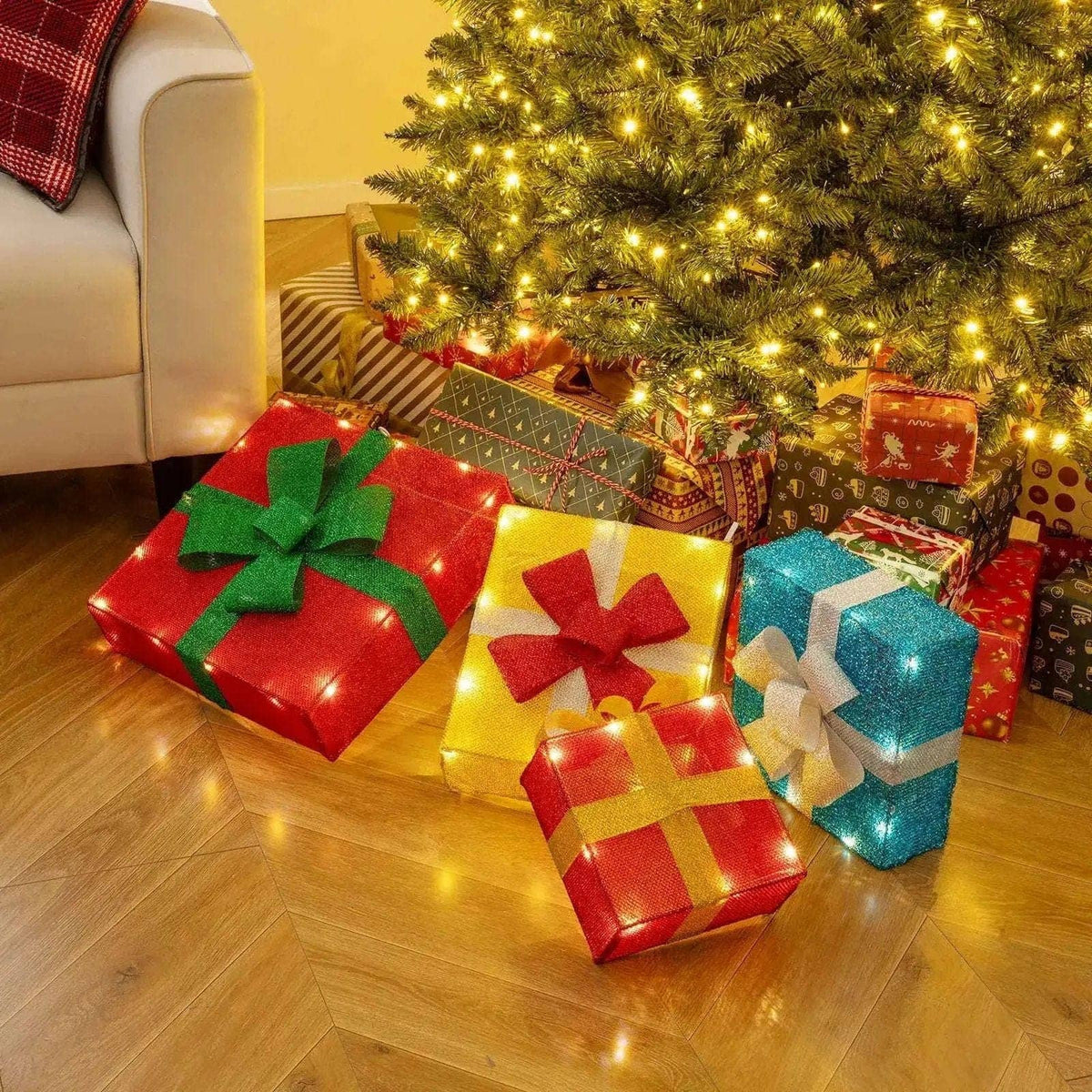 Lighted Gift Boxes Christmas Decoration 2D Set of 4 Pre-Lit Stacked Xmas Gift Boxes Cartsfy Inc.