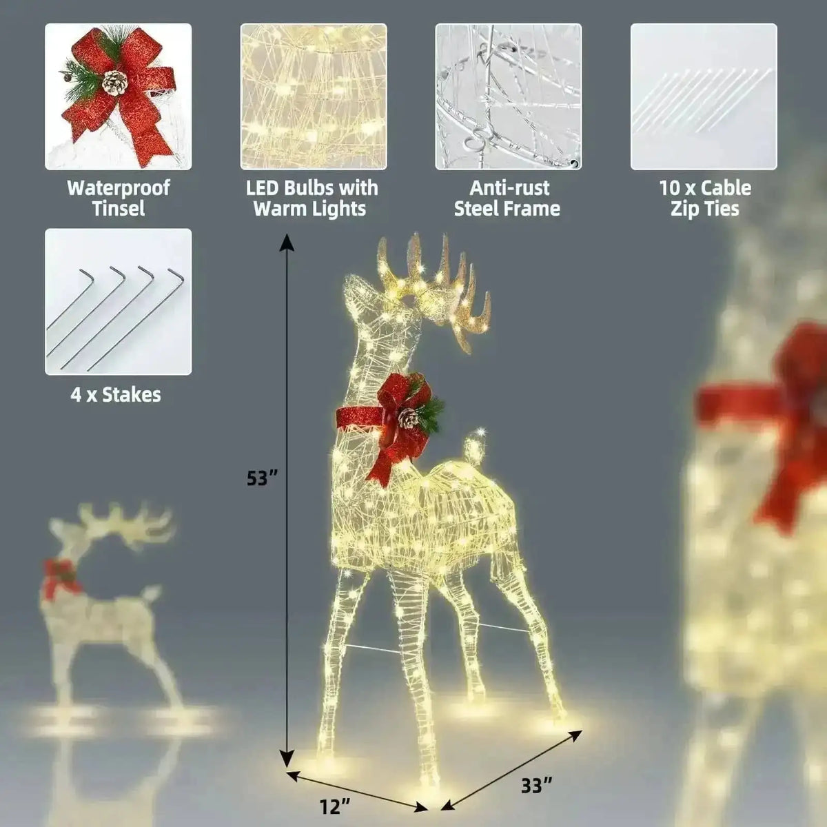 Lighted Standing Reindeer with Stakes for Christmas Decoration Cartsfy Inc.