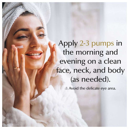 Facial moisturizer smoothed on cheeks and jaw with fingertips