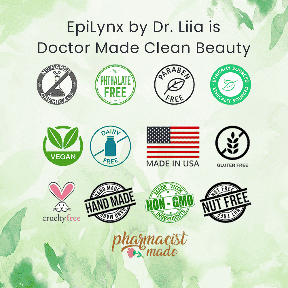 Skincare certification badge icons for EpiLynx face moisturizer