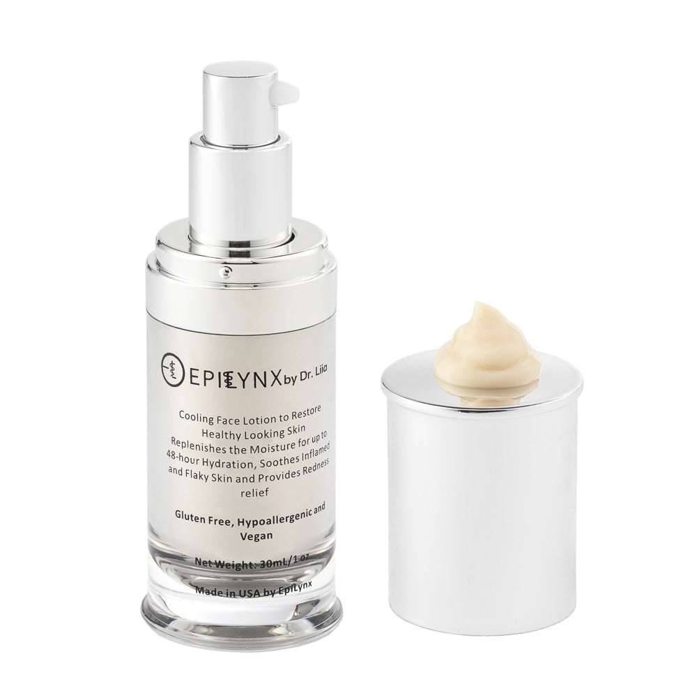 Moisturizer bottle with pump and separate jar, cream dollop on lid