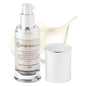 Silver face moisturizer bottle with stacked pump-style collar and jar