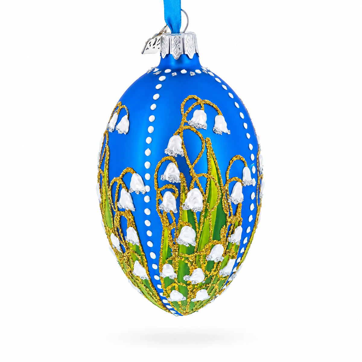 1898 Lilies of the Valley Royal in Blue Egg Glass Egg Christmas Ornament 4 Inches