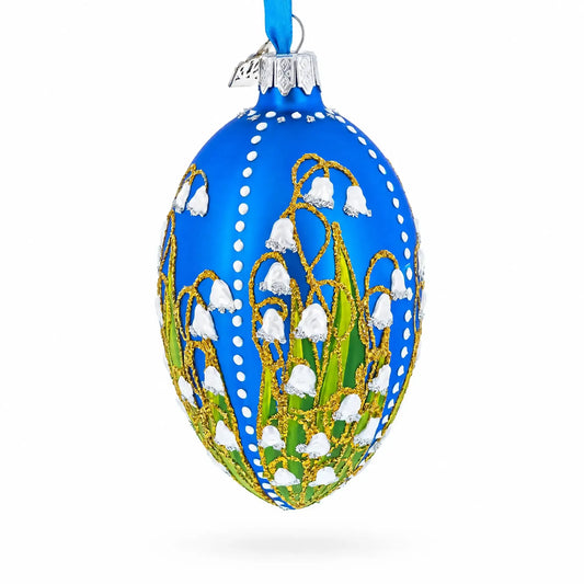 1898 Lilies of the Valley Royal in Blue Egg Glass Egg Christmas Ornament 4 Inches BestPysanky Default Title Default Title-