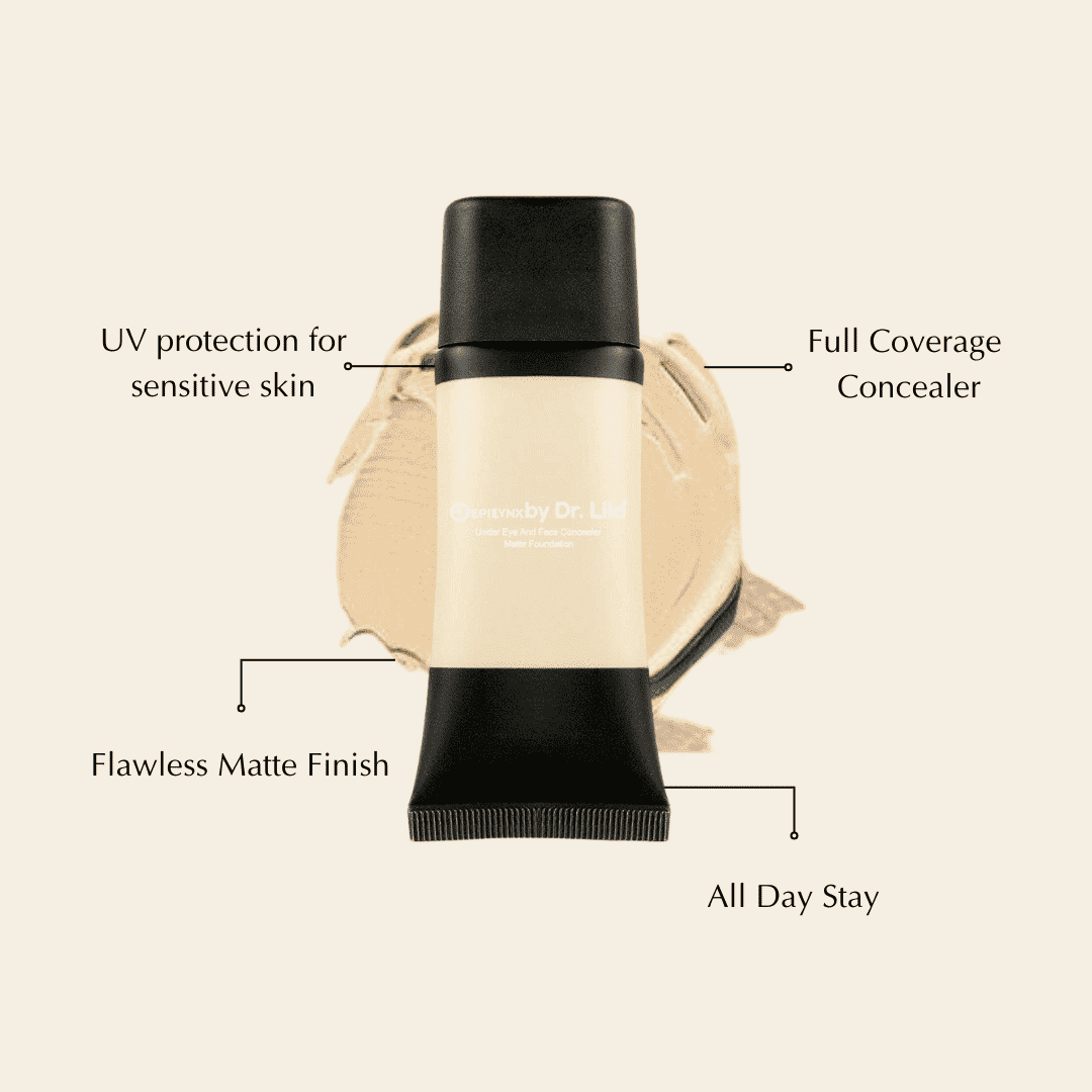 Foundation & concealer duo tube with light cream coverage swatch
