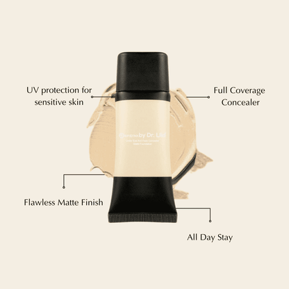 Foundation & concealer duo tube with light cream coverage swatch