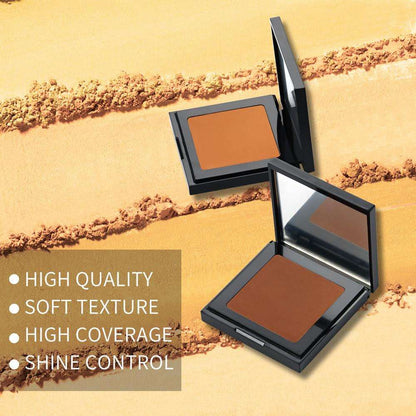 Luminous Matte Powder Foundation compact with tan powder pan and loose powder details