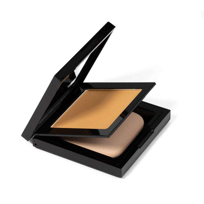 Luminous Matte Powder Foundation compact open, showing warm beige powder in tray