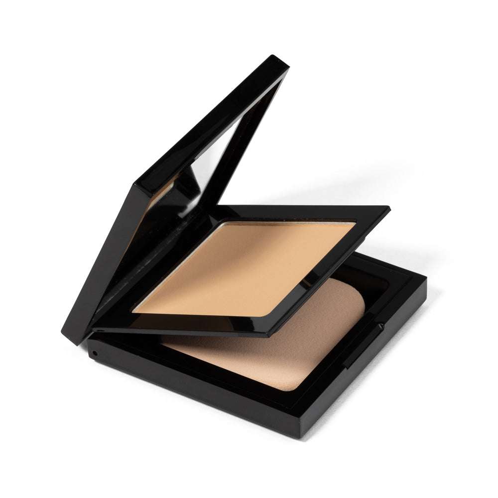 Luminous Matte Powder Foundation compact with open lid and beige powder
