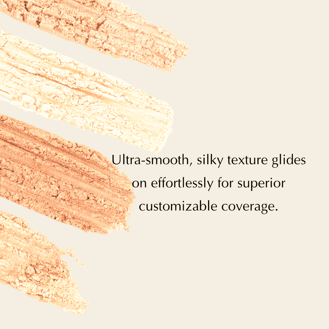Matte powder foundation swatches in warm peach and light tan, showing smooth texture
