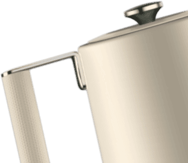 Pearl white electric kettle spout and side handle with textured grip.