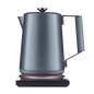 Midnight blue electric kettle with side handle and illuminated red heating ring.