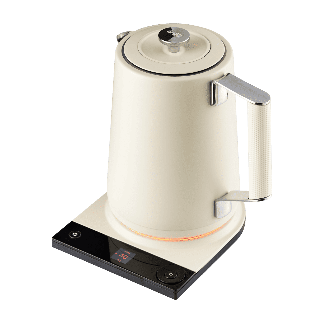 Electric kettle with pearl white body and stainless-steel interior
