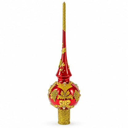 Luxurious Crimson Red with Golden Glitter Glass Christmas Tree Topper 11 Inches Cartsfy Inc.