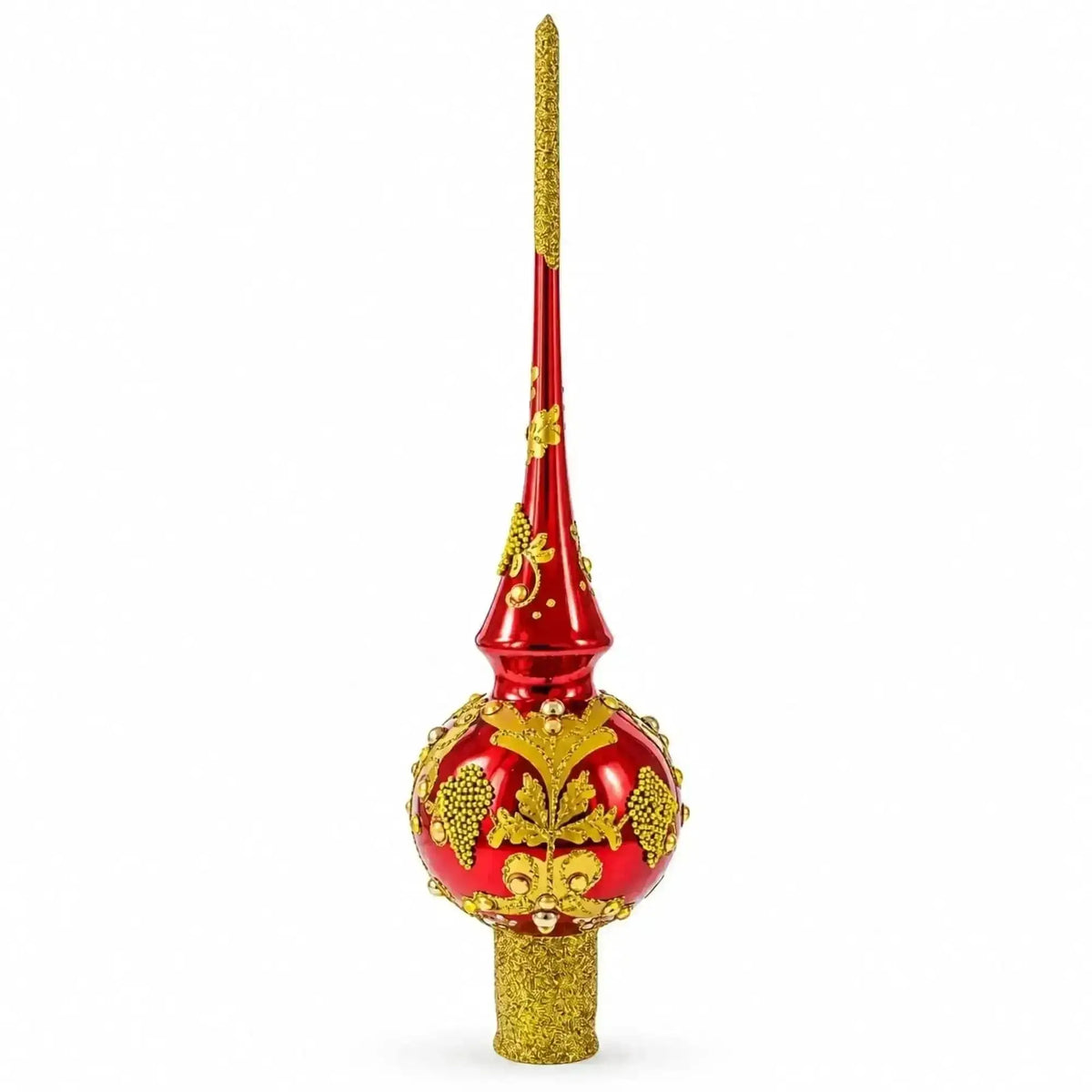 Luxurious Crimson Red with Golden Glitter Glass Christmas Tree Topper - 11 Inches Cartsfy Inc.