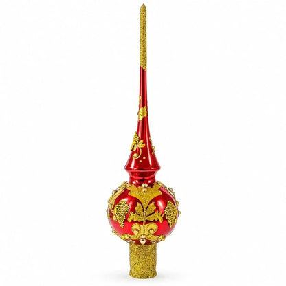 Luxurious Crimson Red with Golden Glitter Glass Christmas Tree Topper - 11 Inches Cartsfy Inc.