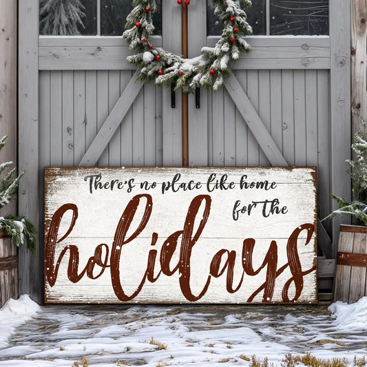 There's No Place Like Home for The Holidays Christmas Sign Tailored Canvases 20x10 inch Medium Premium Gallery Wrapped 48x24 inch Large Premium Gallery Wrapped 60x30 inch Extra Large Premium Gallery Wrapped 20x10 inch Medium Premium Gallery Wrapped-48x24 inch Large Premium Gallery Wrapped-60x30 inch Extra Large Premium Gallery Wrapped-