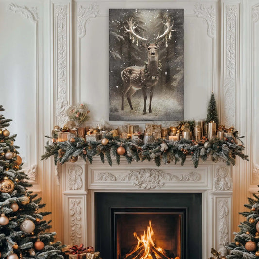 Vintage Winter Deer Christmas Wall Art Tailored Canvases 18x12 inch Medium Premium Gallery Wrapped 24x16 inch Large Premium Gallery Wrapped 36x24 inch Extra Large Premium Gallery Wrapped 18x12 inch Medium Premium Gallery Wrapped-24x16 inch Large Premium Gallery Wrapped-36x24 inch Extra Large Premium Gallery Wrapped-