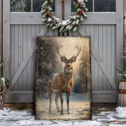 Vintage Winter Deer Christmas Wall Art IV