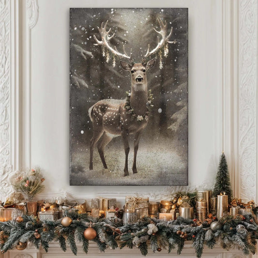 Vintage Winter Deer Christmas Wall Art Tailored Canvases 18x12 inch Medium Premium Gallery Wrapped 24x16 inch Large Premium Gallery Wrapped 36x24 inch Extra Large Premium Gallery Wrapped 18x12 inch Medium Premium Gallery Wrapped-24x16 inch Large Premium Gallery Wrapped-36x24 inch Extra Large Premium Gallery Wrapped-