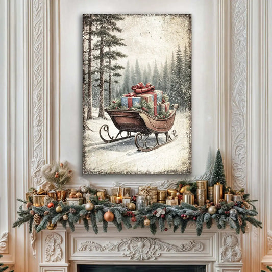 Vintage Christmas Sleigh Sled Wall Art III Tailored Canvases 18x12 inch Medium Premium Gallery Wrapped 24x16 inch Large Premium Gallery Wrapped 36x24 inch Extra Large Premium Gallery Wrapped 18x12 inch Medium Premium Gallery Wrapped-24x16 inch Large Premium Gallery Wrapped-36x24 inch Extra Large Premium Gallery Wrapped-