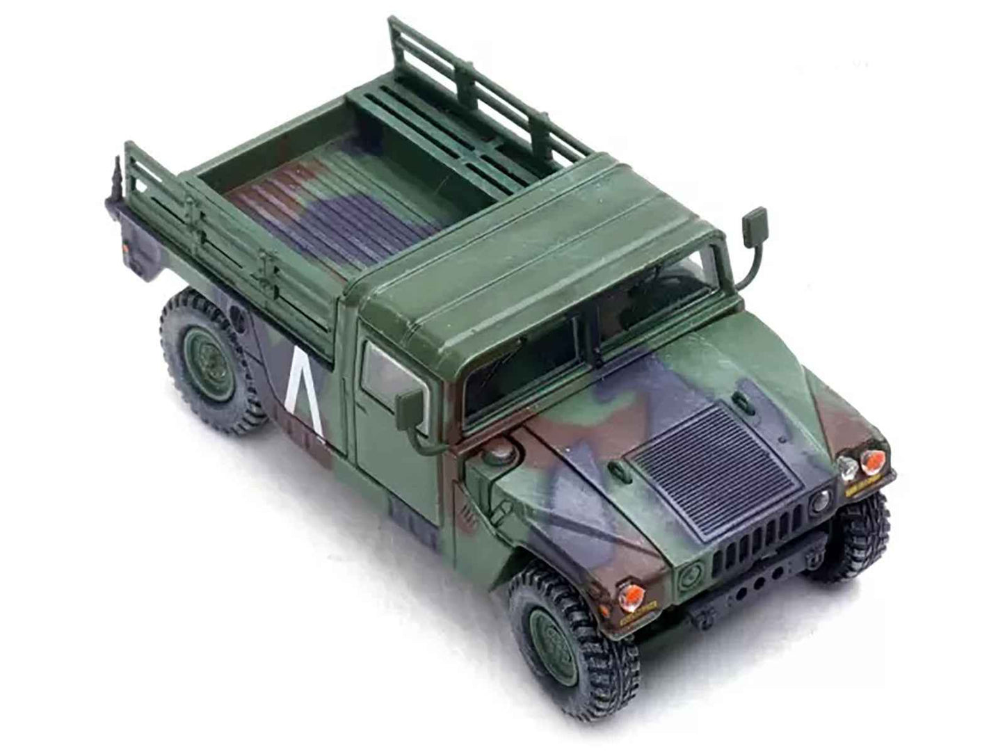 Olive green HMMWV diecast truck model with open cargo bed and front grille detail.