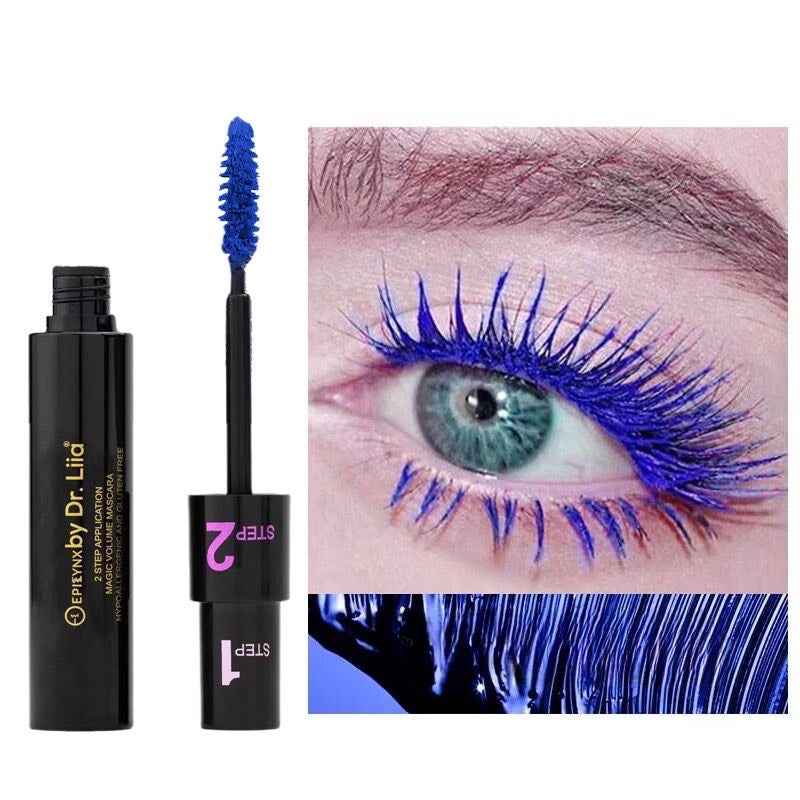 Blue mascara with wand applicator and blue lash look