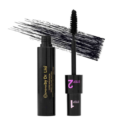 Black mascara tubes and wand, bristled brush with dark formula