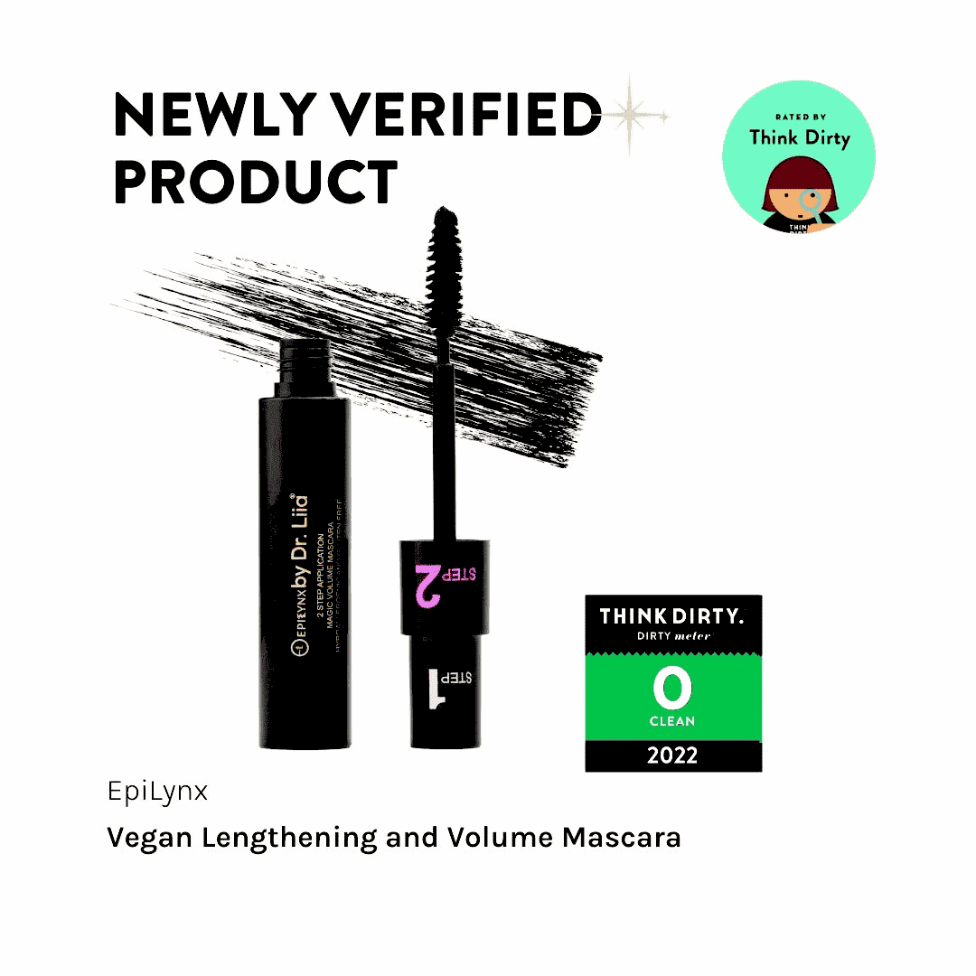 Black vegan mascara set with step tubes, bristled wand, and green badge