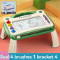 Green magnetic drawing board toy with mesh screen, purple stylus, and colored buttons