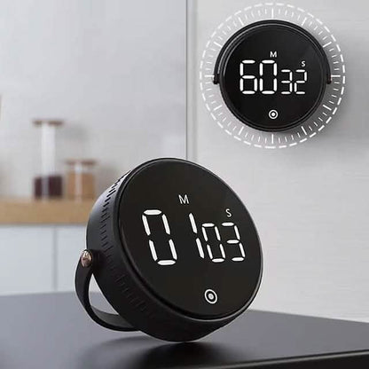 Black magnetic LED kitchen timer with large 00:03 digits and wall mount
