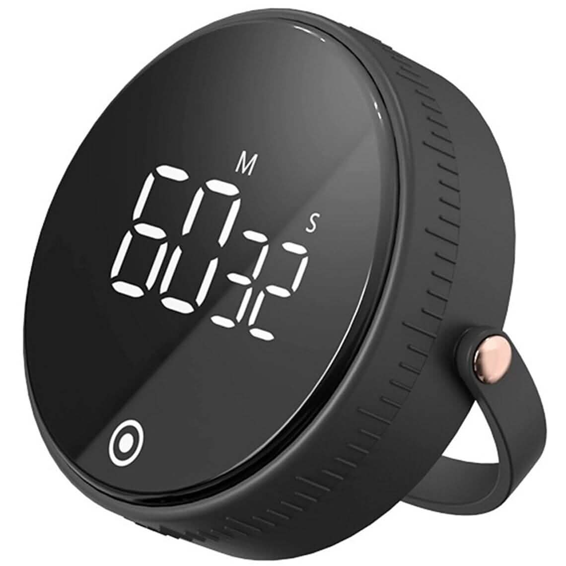 Black magnetic LED kitchen timer with circular display showing 00:22