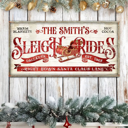 Sleigh Rides Christmas Sign III Tailored Canvases 20x10 inch Medium Premium Gallery Wrapped 48x24 inch Large Premium Gallery Wrapped 60x30 inch Extra Large Premium Gallery Wrapped 20x10 inch Medium Premium Gallery Wrapped-48x24 inch Large Premium Gallery Wrapped-60x30 inch Extra Large Premium Gallery Wrapped-