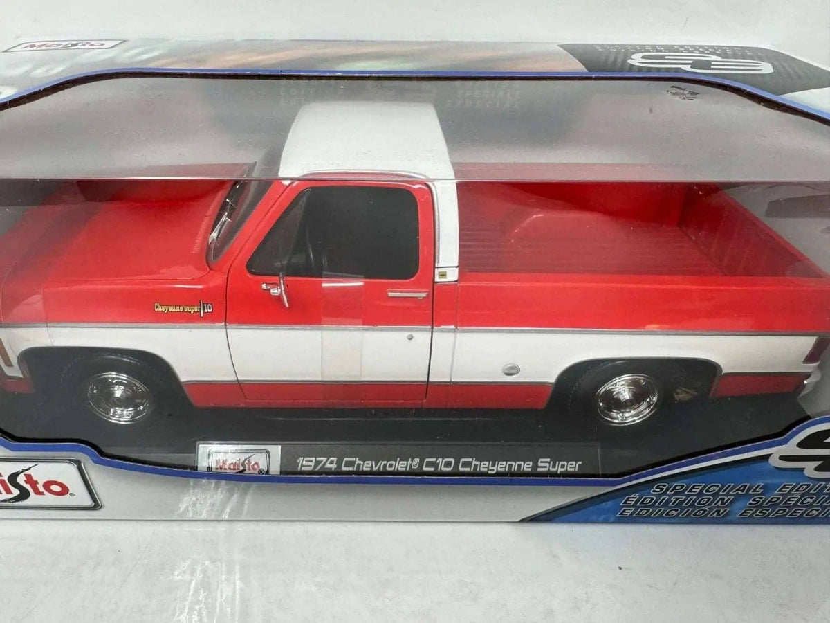 Maisto 1974 Chevrolet C-10 Pickup Truck Cheyenne Red and White 1:18 STM Diecast Default Title Default Title-